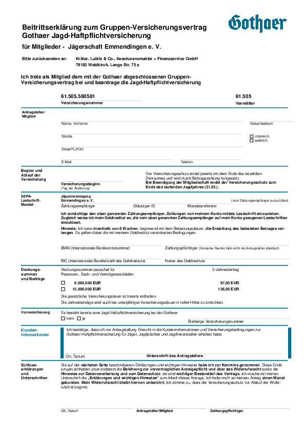 Beitrittserklärung Gruppen-Jagdhaftpflichtversicherung >> HIER KLICKEN! pdf-preview